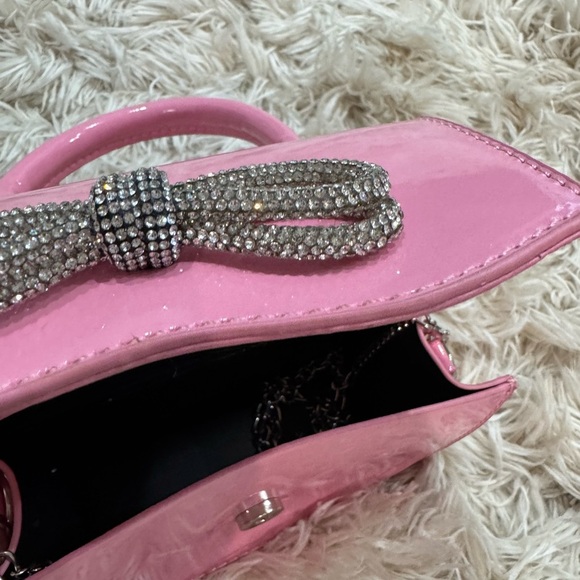 Pink Bow Barbiecore Accent Mini Handbag hot pink rhinestone bow crossbody - Picture 7 of 8